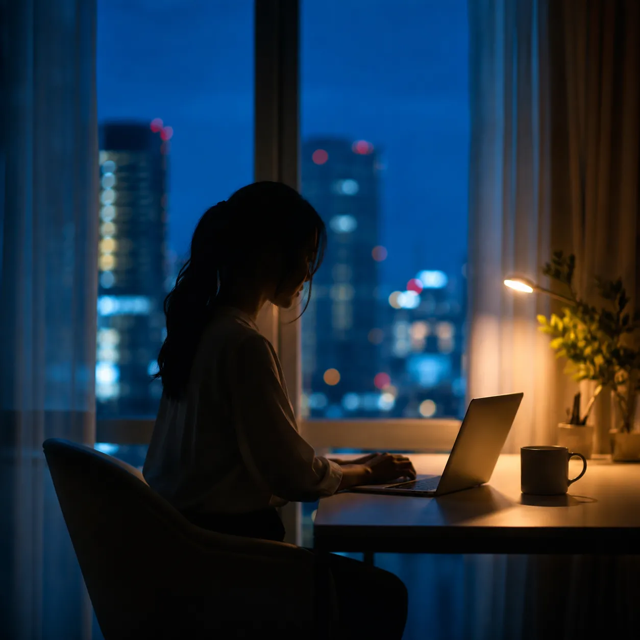 日立市在住・20代の会社員。夜の自室で配信している横顔のシルエット